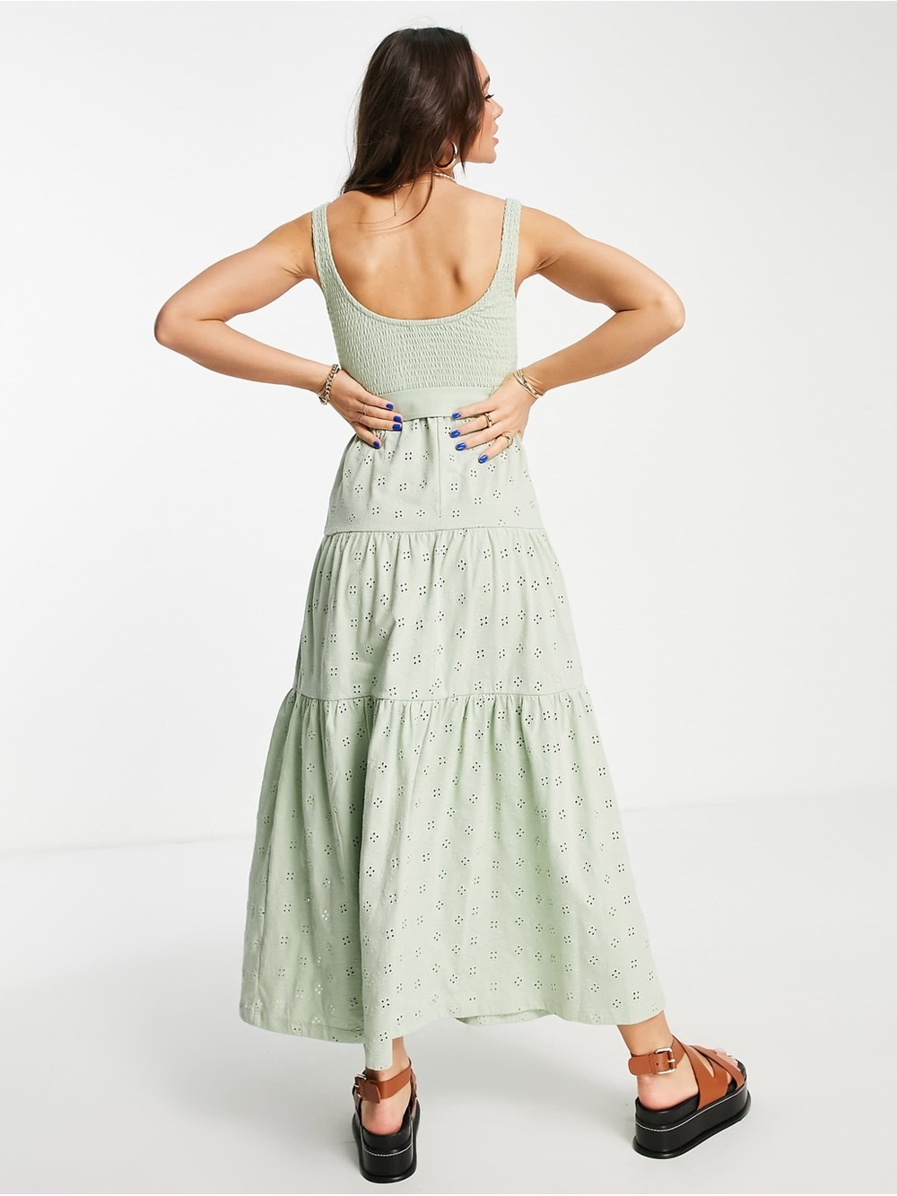 ASOS Design Sage Eyelet Shirred Maxi Dress EUC - Picture 2 of 9